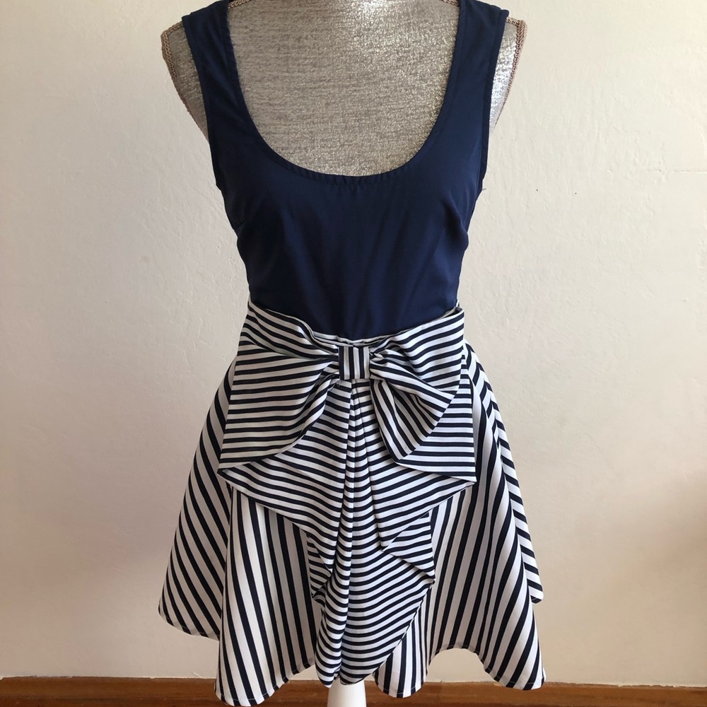 Paradisco Fit Flare Mini Stripped Bow Dress
